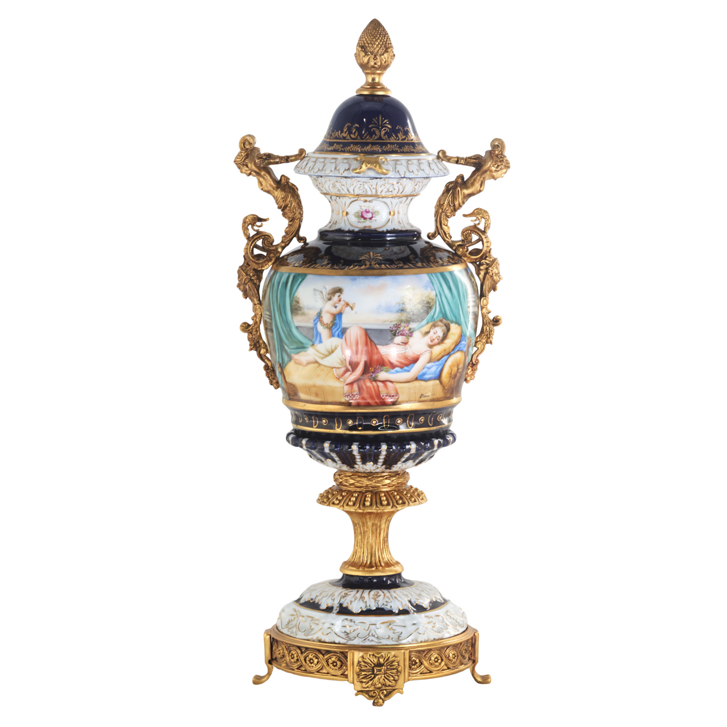 Hand-painted Bronze Handle Rococo Porcelain Vase