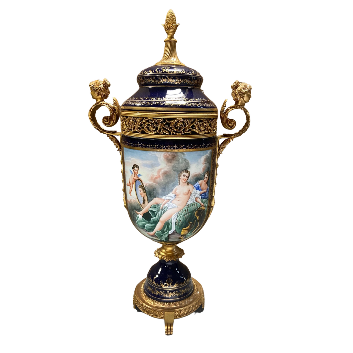 Hand-painted Potpourri Porcelain And Bronze Urn