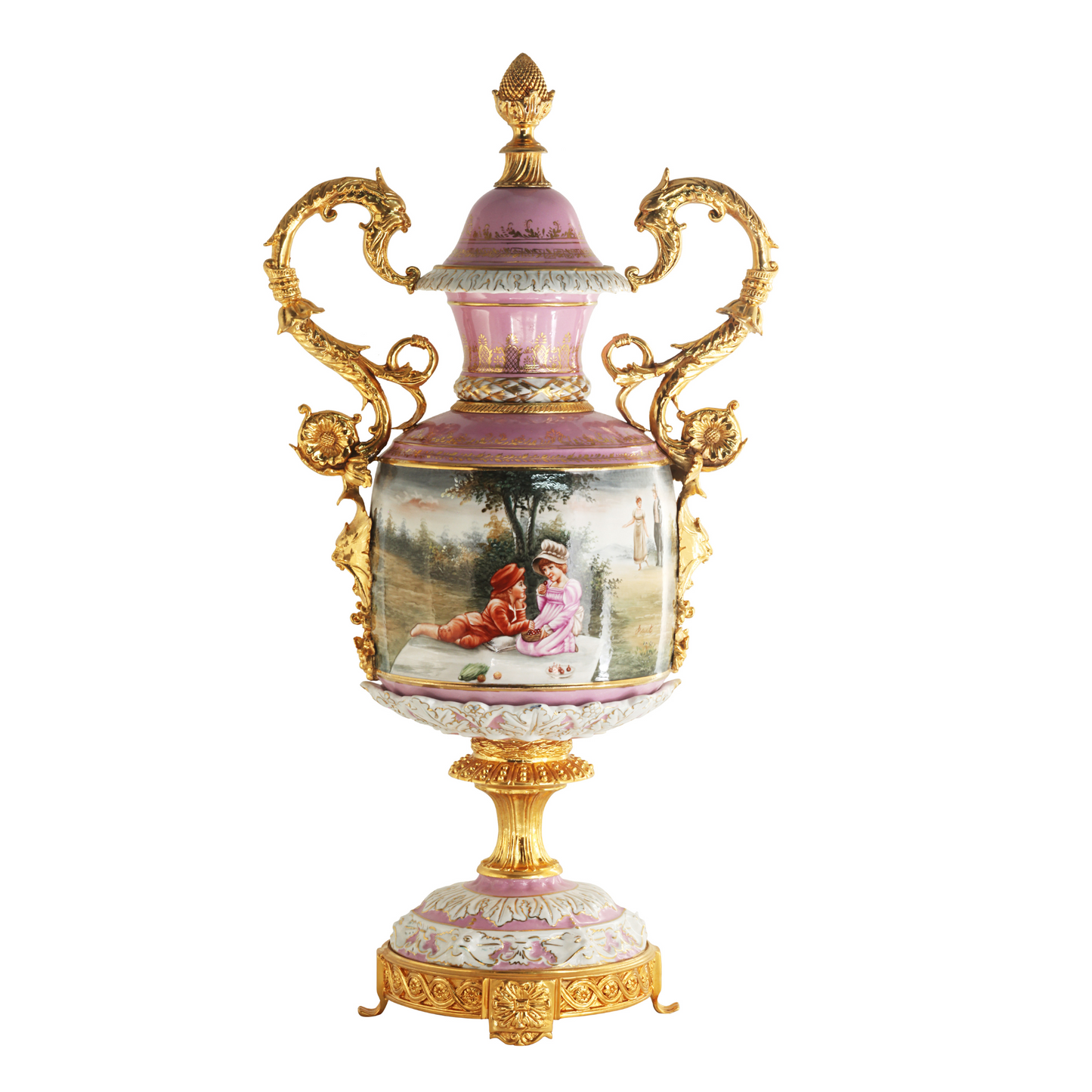Striking Porcelain And Bronze Handle Vase
