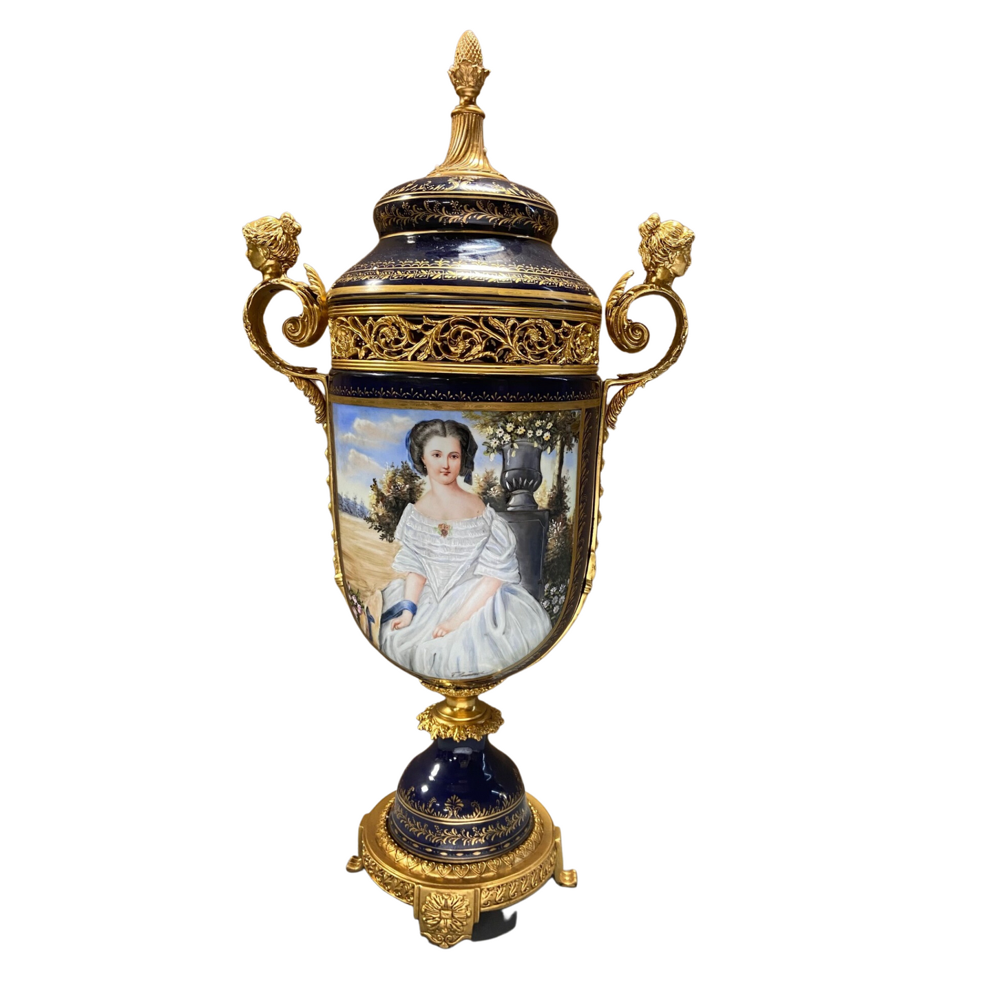 Hand-painted Potpourri Porcelain And Bronze Urn