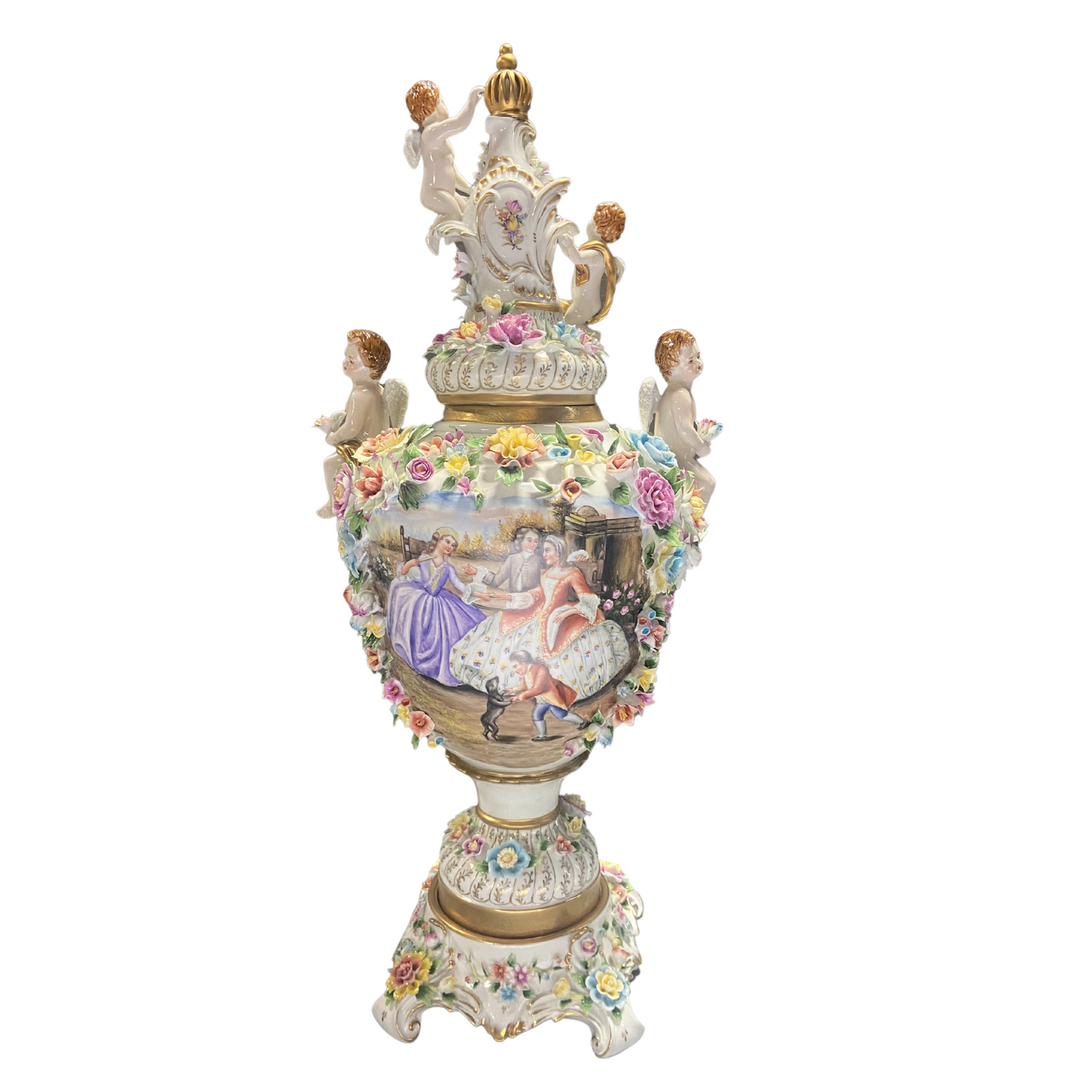 Hand-painted Rococo Three Dimensional Porcelain Flower Urn