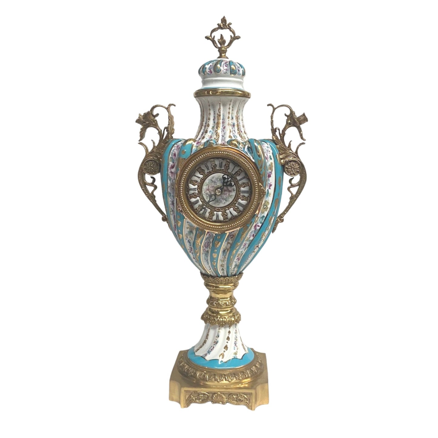 Bronze and Porcelain Hand-painted Urn With Clock