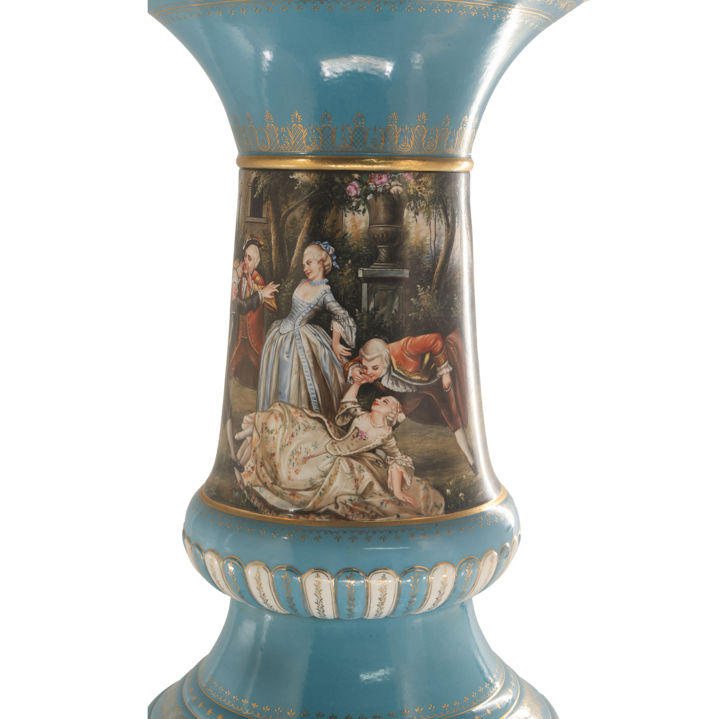 Hand-painted Teal Hexagonal Porcelain Side Table