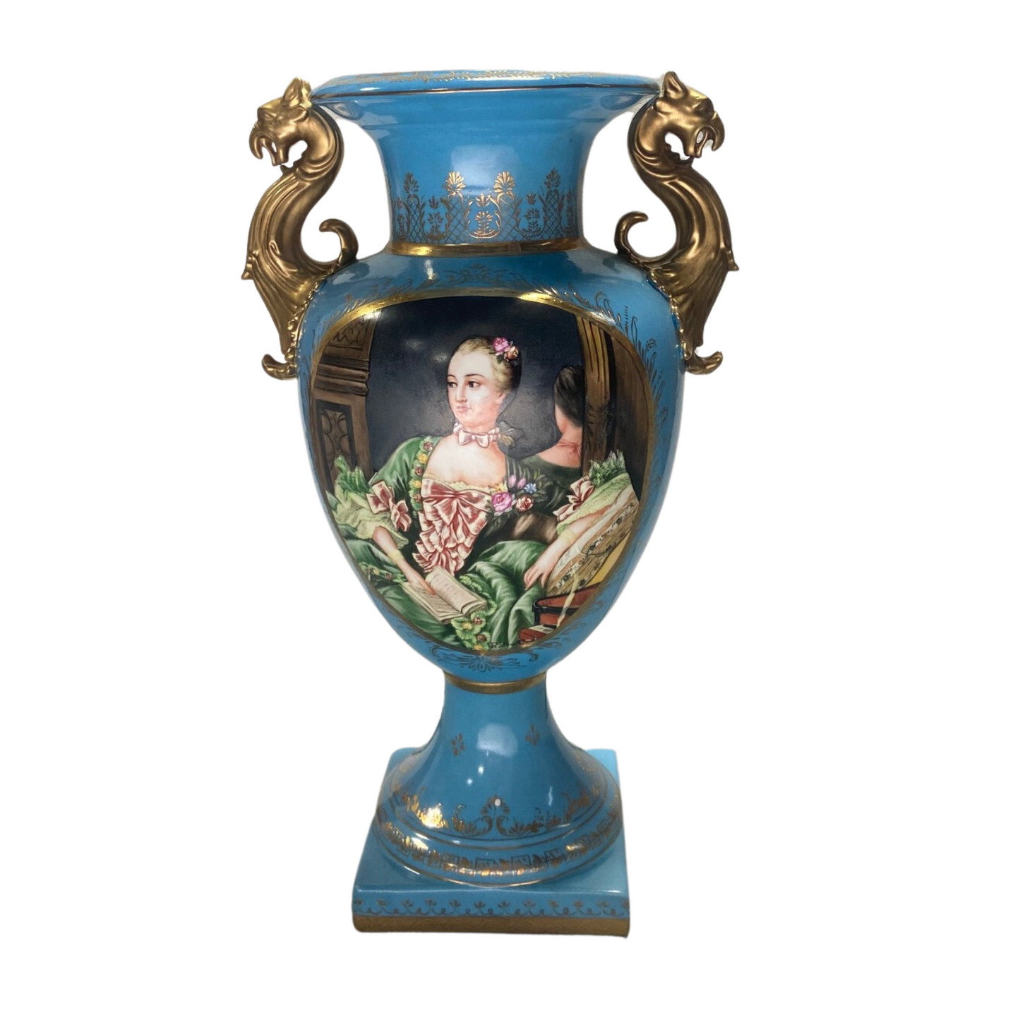 Jarrón de porcelana con mango de bronce