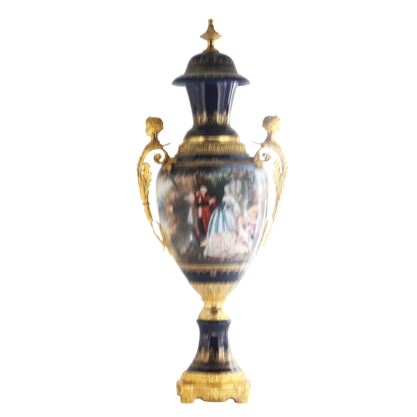 Llamativo Florero De Porcelana Y Bronce Asa Querubín