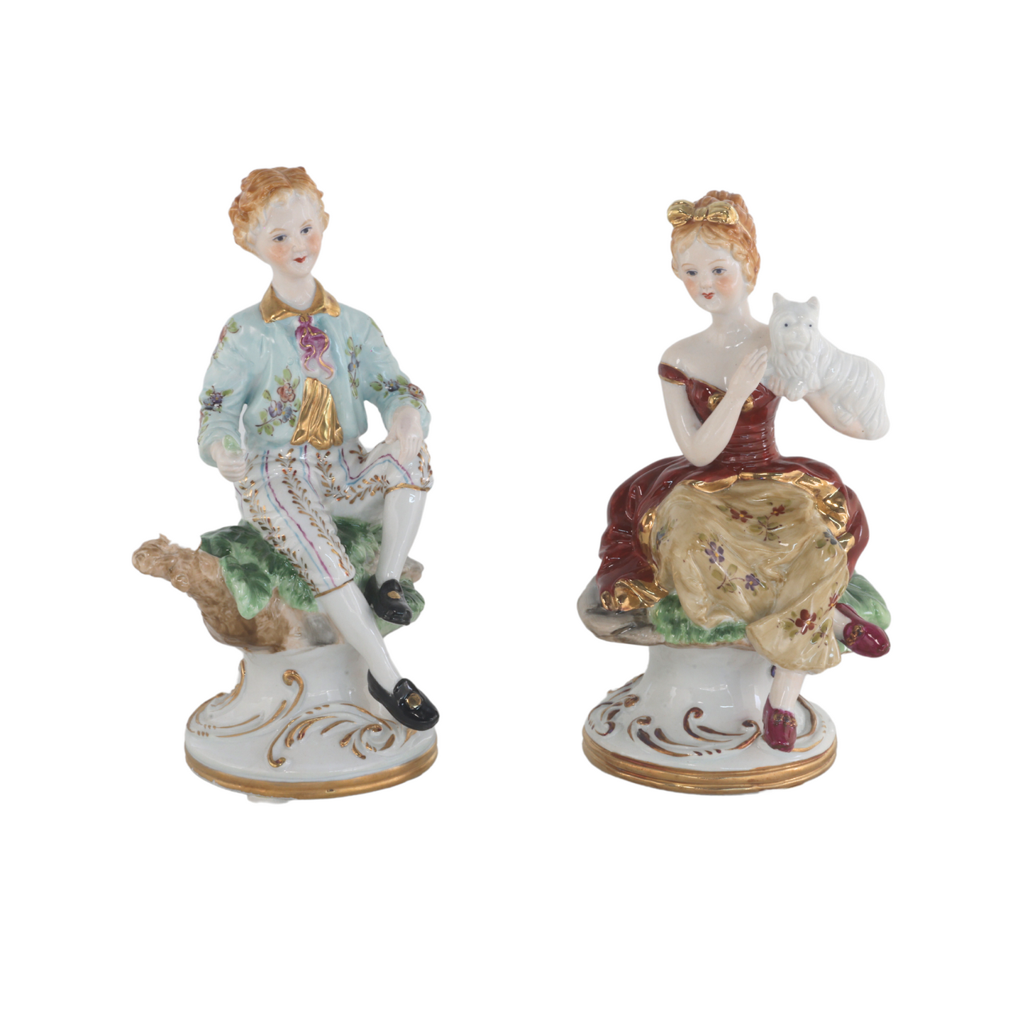 Rococo Style Porcelain Young Girl & Boy Figurine Pair