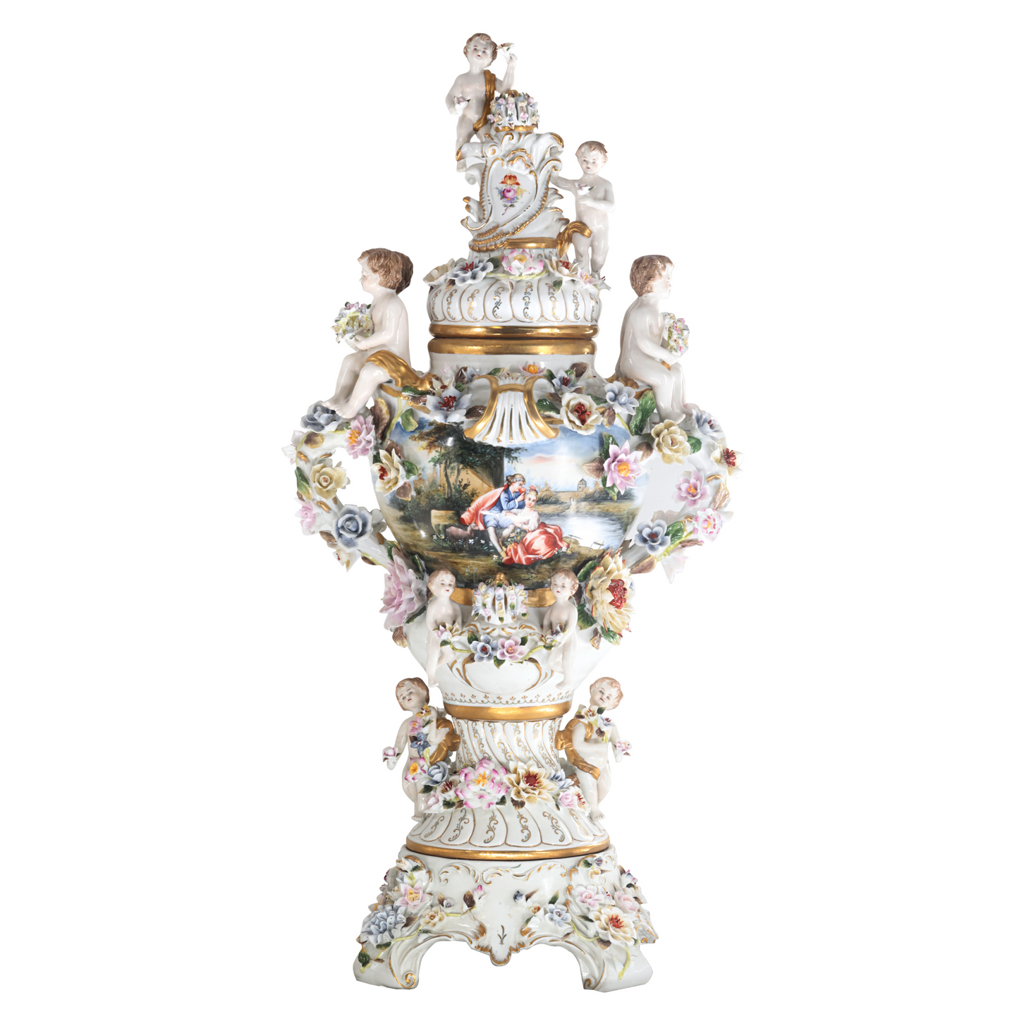 Hand-painted Rococo Three Dimensional Porcelain Flower Urn