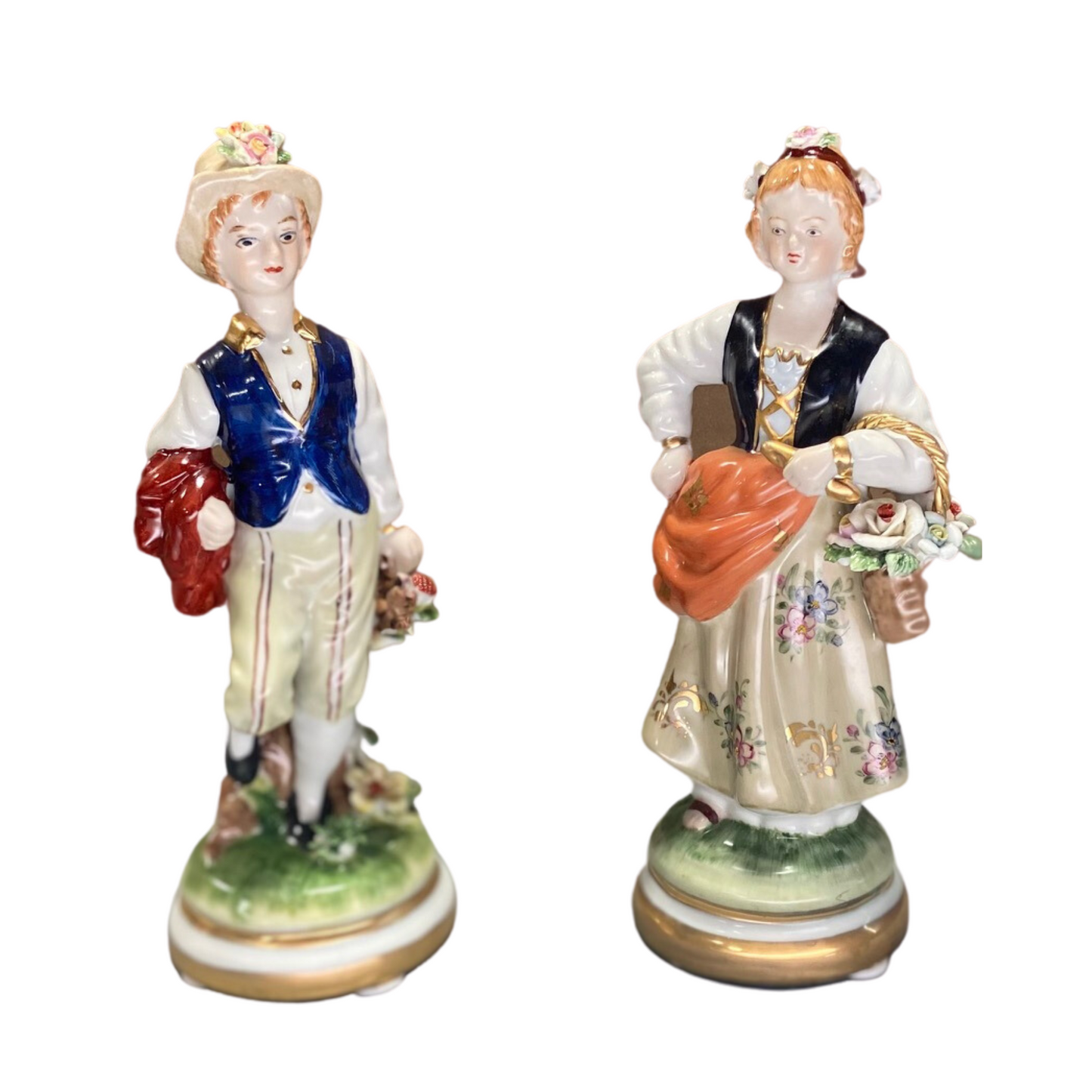 Rococo Style Porcelain Young Girl & Boy Figurine Pair