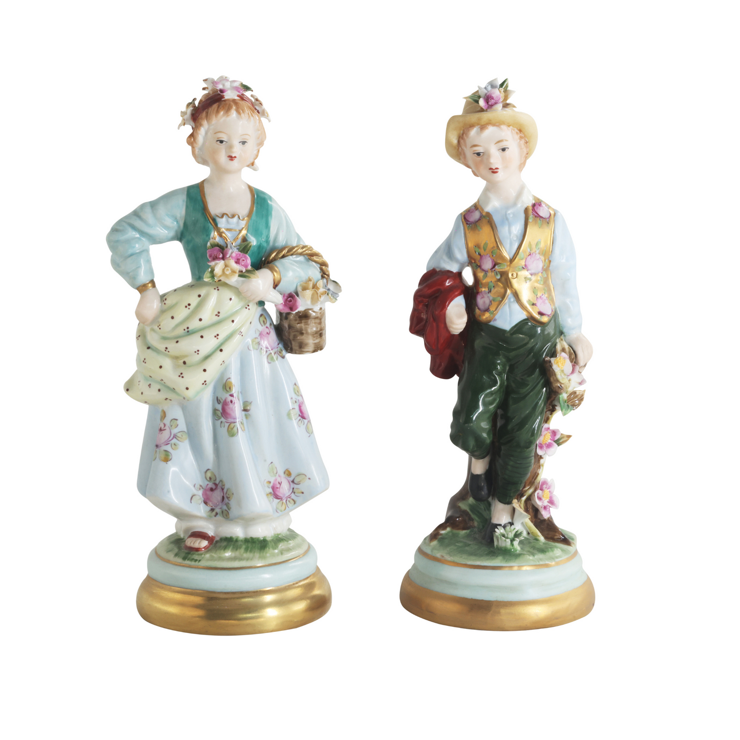 Rococo Style Porcelain Young Girl & Boy Figurine Pair