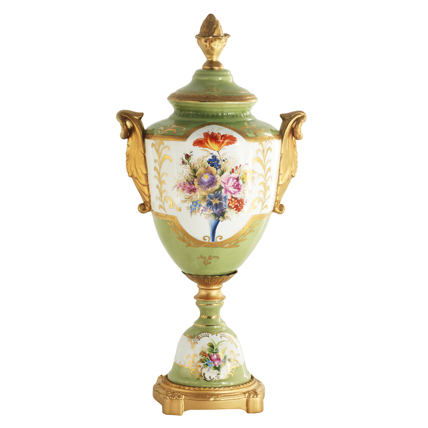 Baroque Leaf Handle Floral Motif Jar