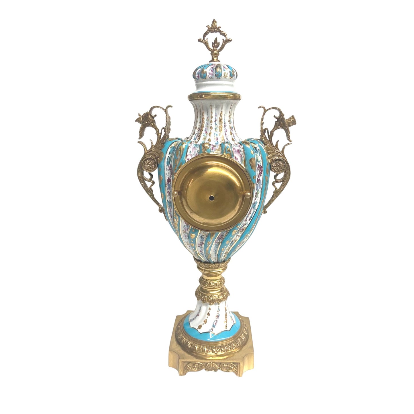 Bronze and Porcelain Hand-painted Urn With Clock