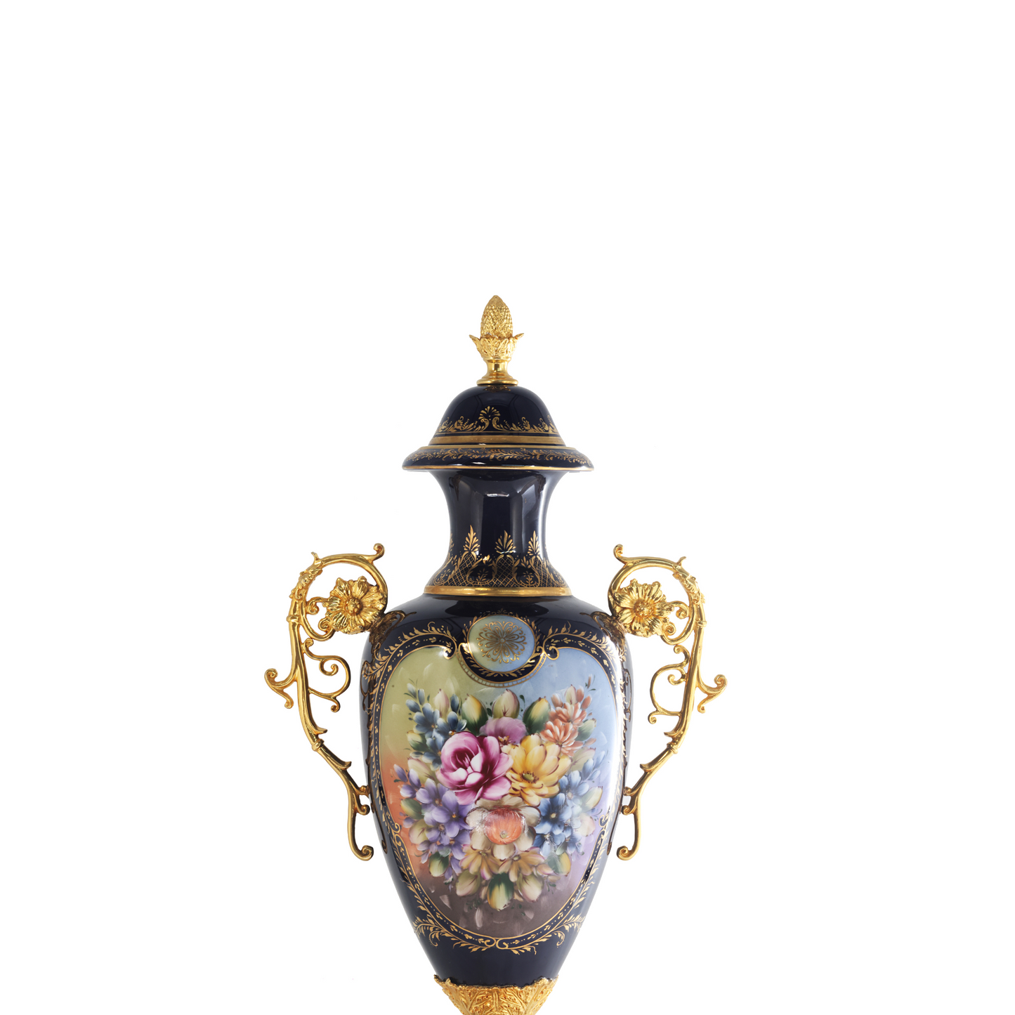 Jarrón de porcelana rococó con mango de bronce