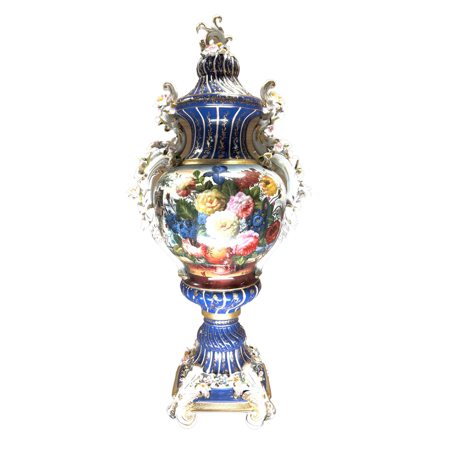 Rococo Hand-painted Porcelain Flower Handle Urn