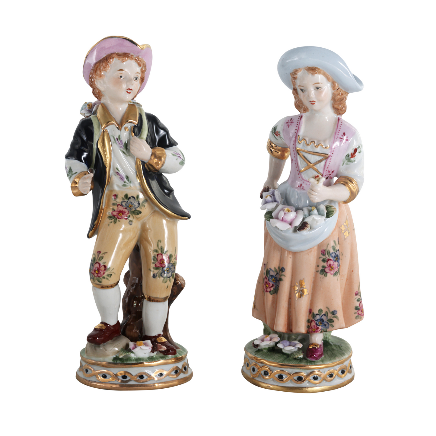 Rococo Style Porcelain Young Girl & Boy Figurine Pair