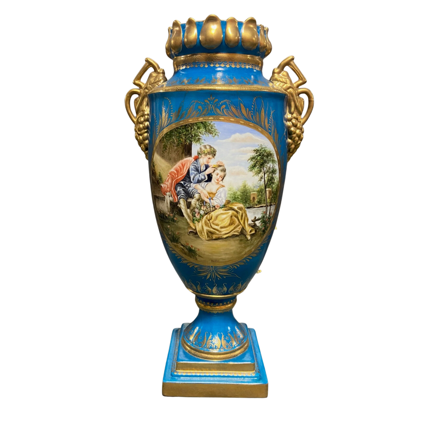 Rococo Style Vase with Hand-painted Motif