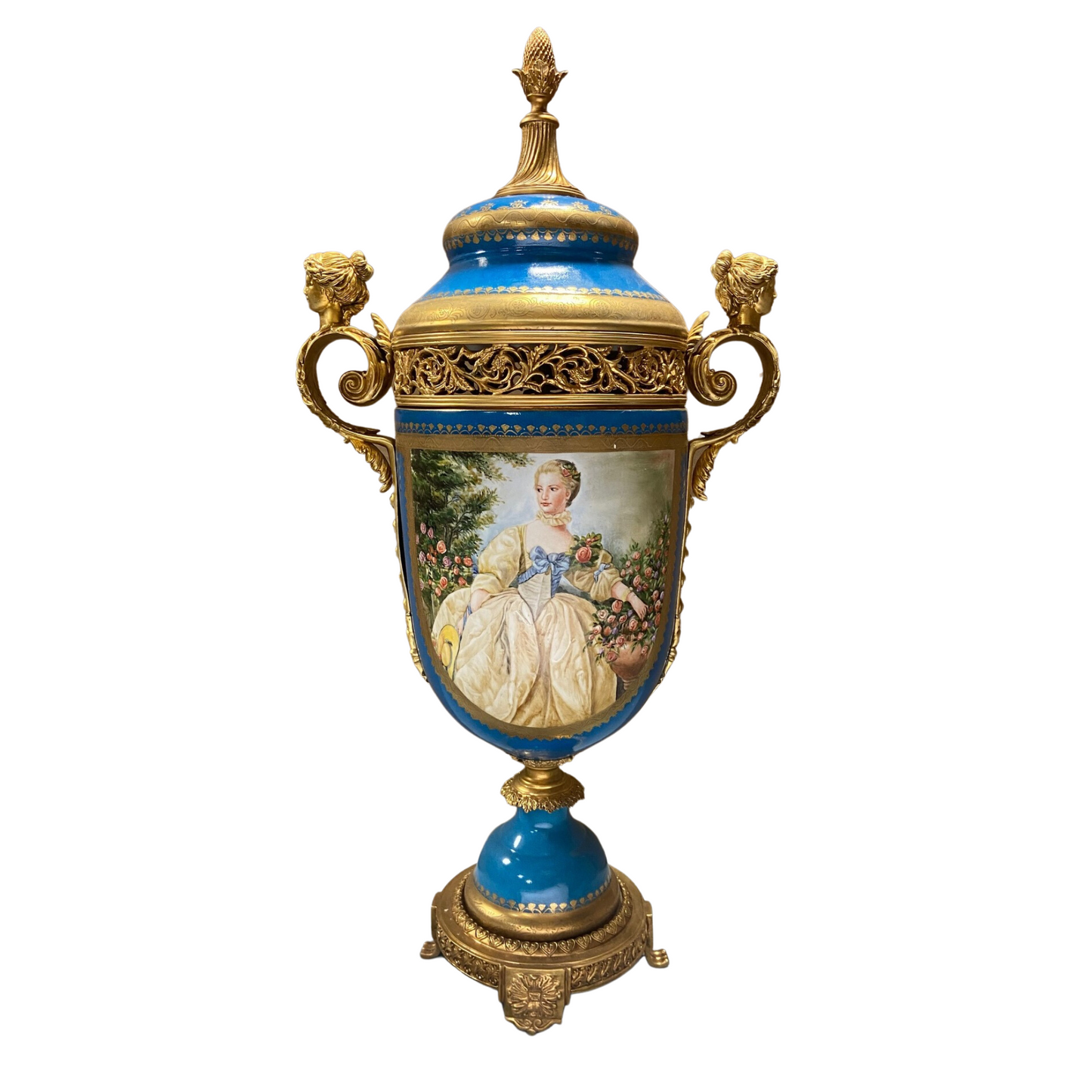 Hand-painted Potpourri Porcelain And Bronze Urn