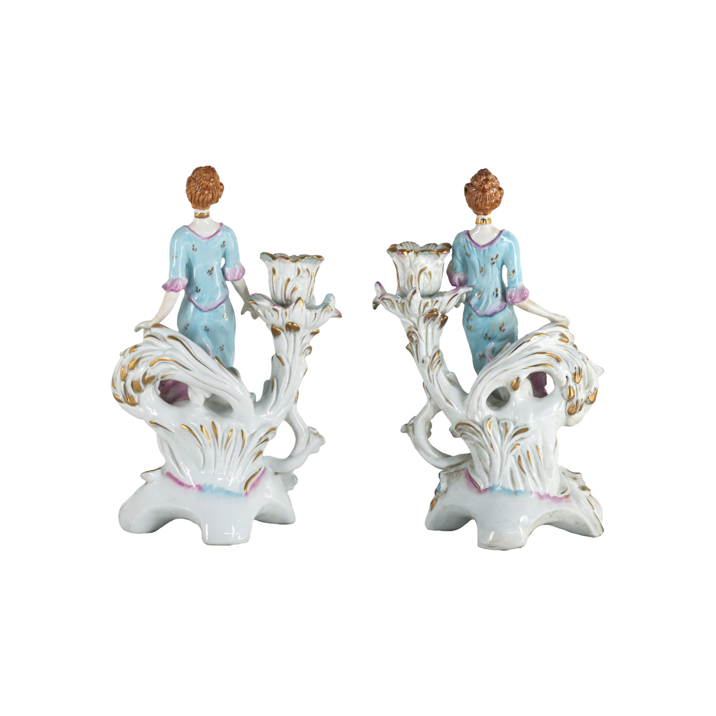 Pair of Hand-painted Porcelain Candlestick Holders