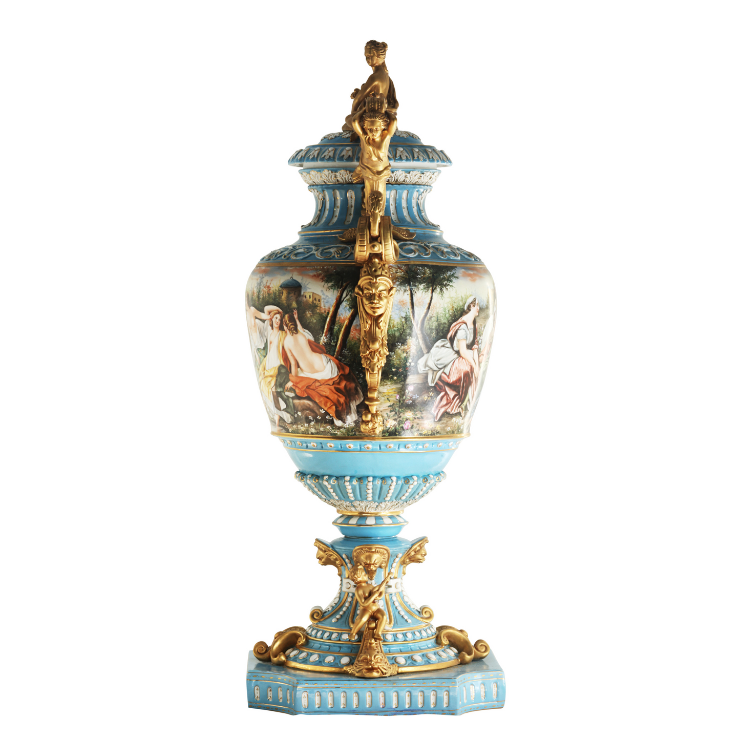 Hand-Painted Cherub Handle Society Vase