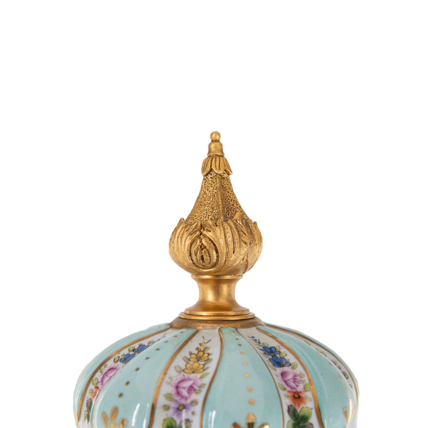 Porcelain Swirl And Bronze Handle Vase