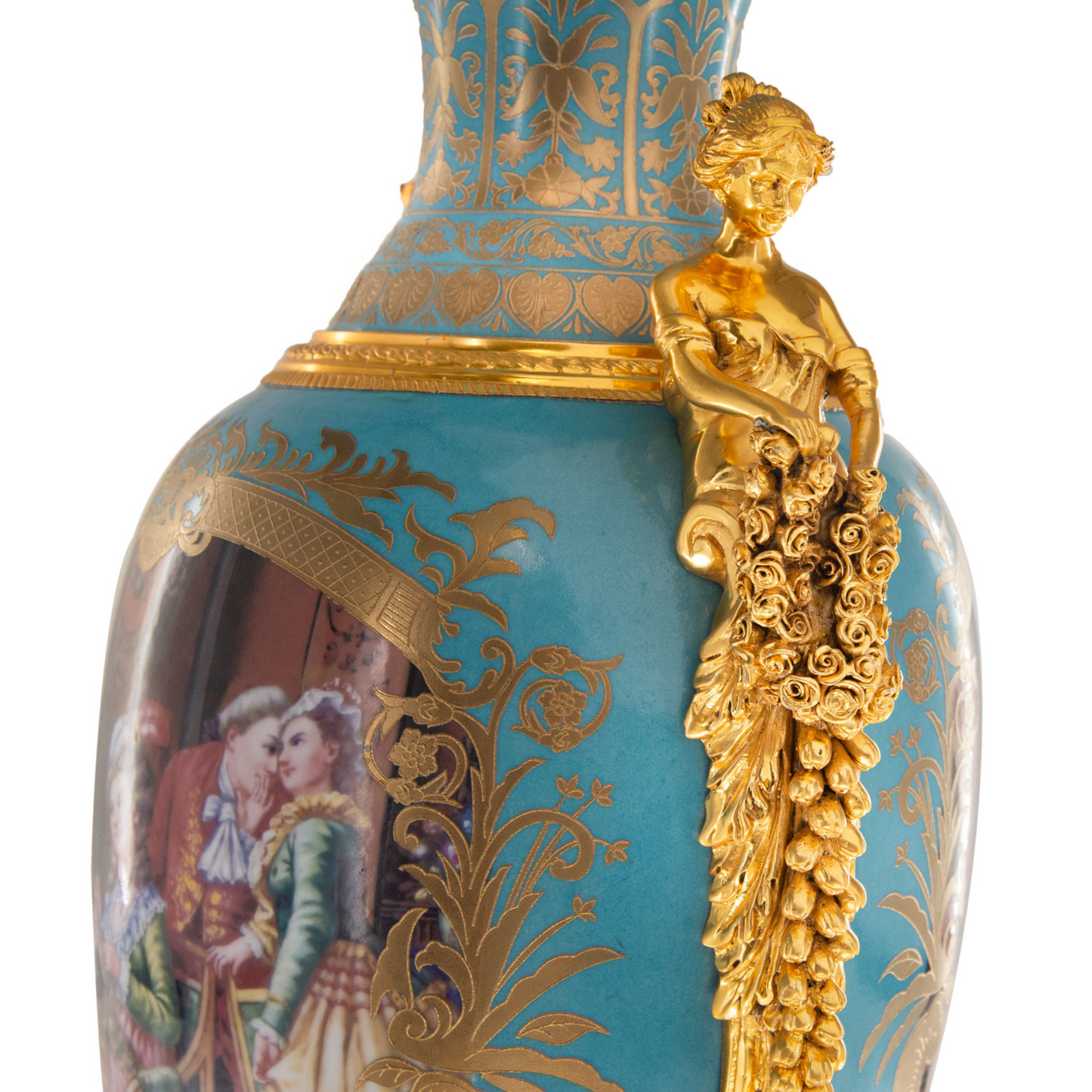 Striking Porcelain And Bronze Cherub Handle Vase