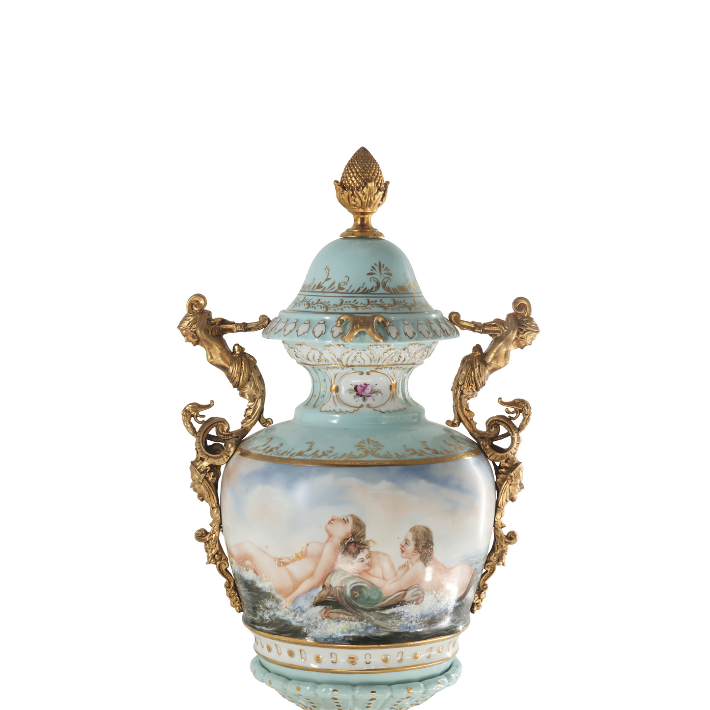 Hand-Painted Bronze Handle French Style Porcelain Vase