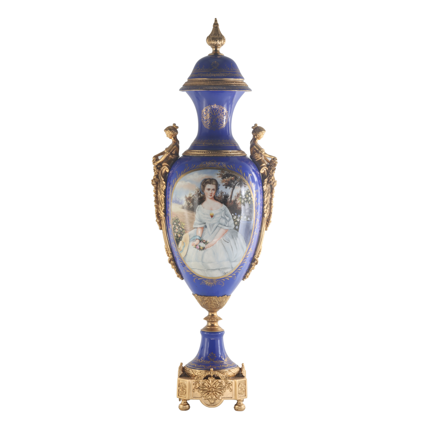Striking Porcelain And Bronze Cherub Handle Vase