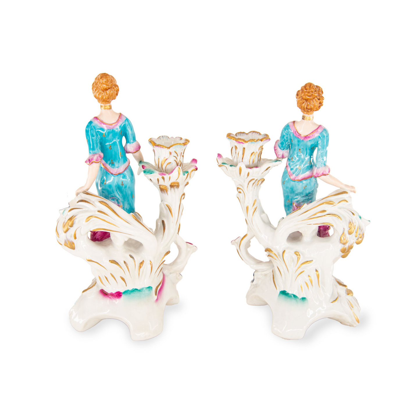 Pair of Hand-painted Porcelain Candlestick Holders