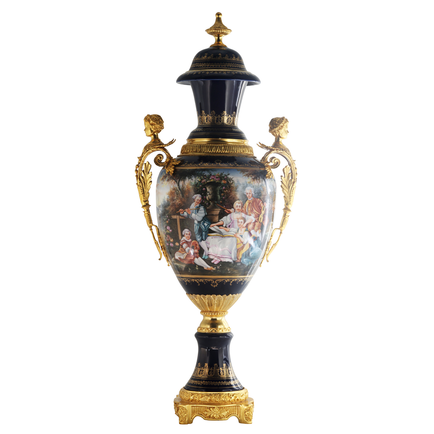 Llamativo Florero De Porcelana Y Bronce Asa Querubín
