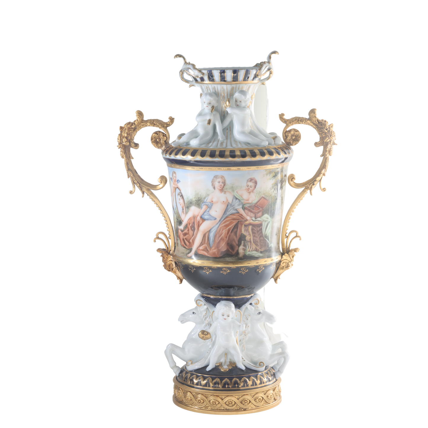 Bronze Handle Rococo Hand-painted Porcelain Vase