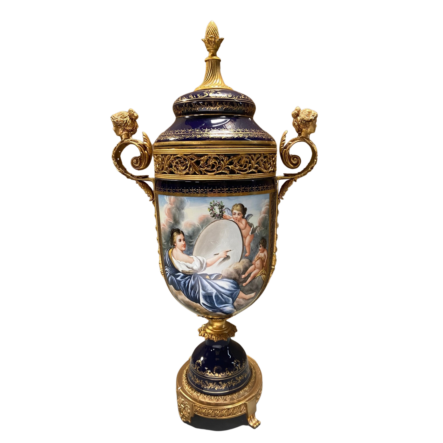 Hand-painted Potpourri Porcelain And Bronze Urn