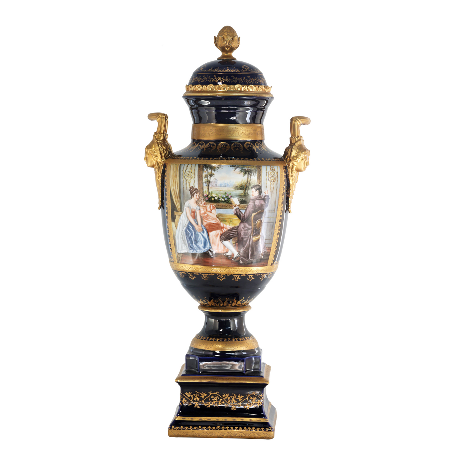 Magnífico Jarrón De Porcelana Y Bronce Pintado A Mano