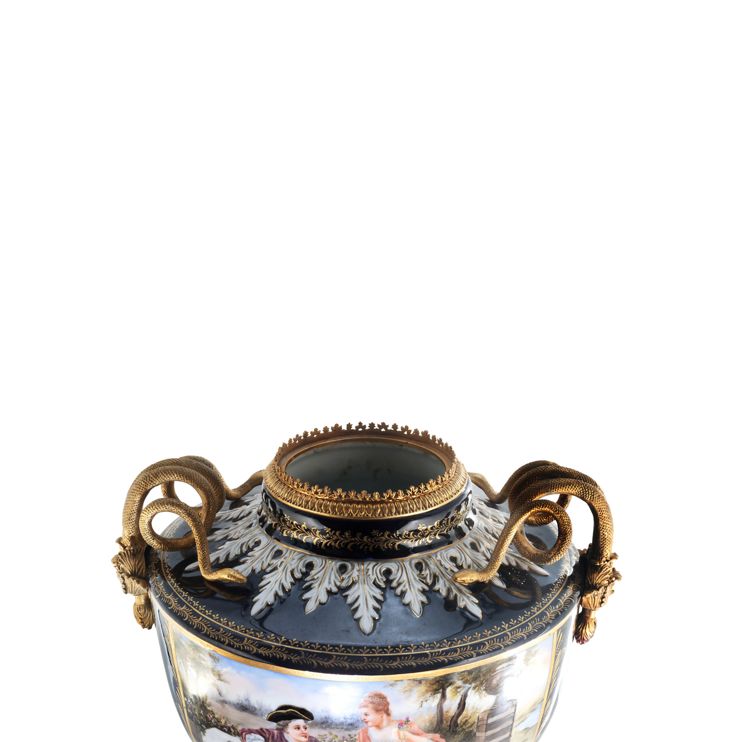Bronze Snake Handle Hand-Painted Porcelain Jar