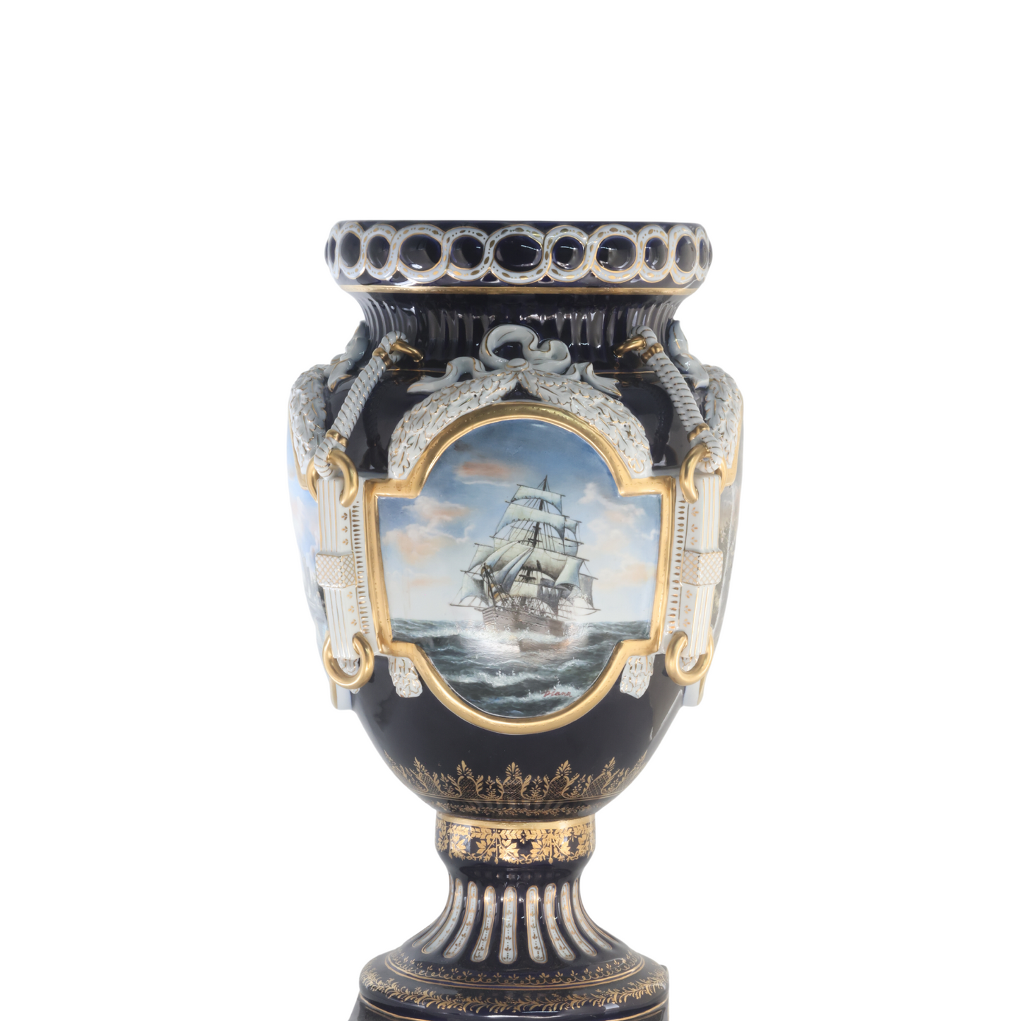 Hand Painted Rococo Style Nautical Porcelain Vase