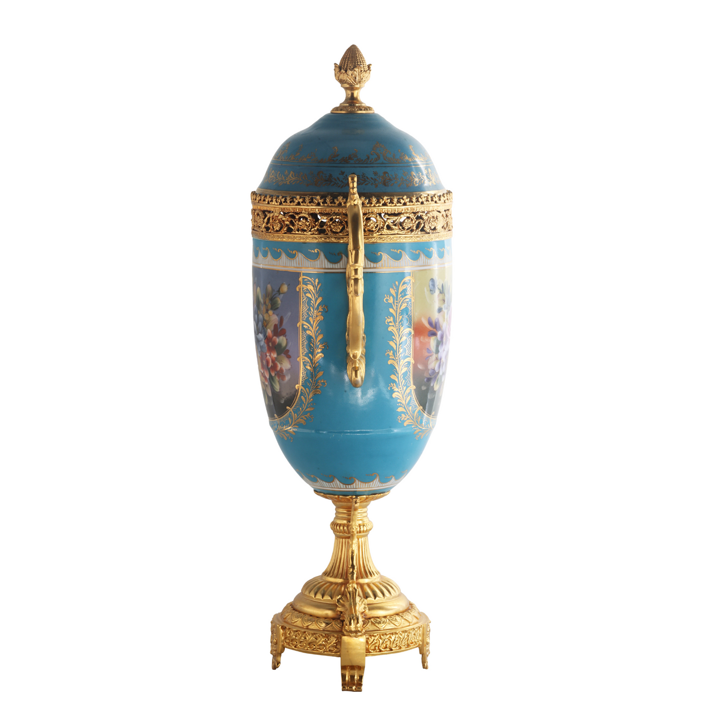 Bronze Handle Floral Porcelain Vase