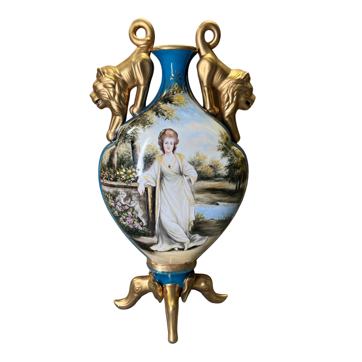 Jarrón Plano Porcelana Asa León