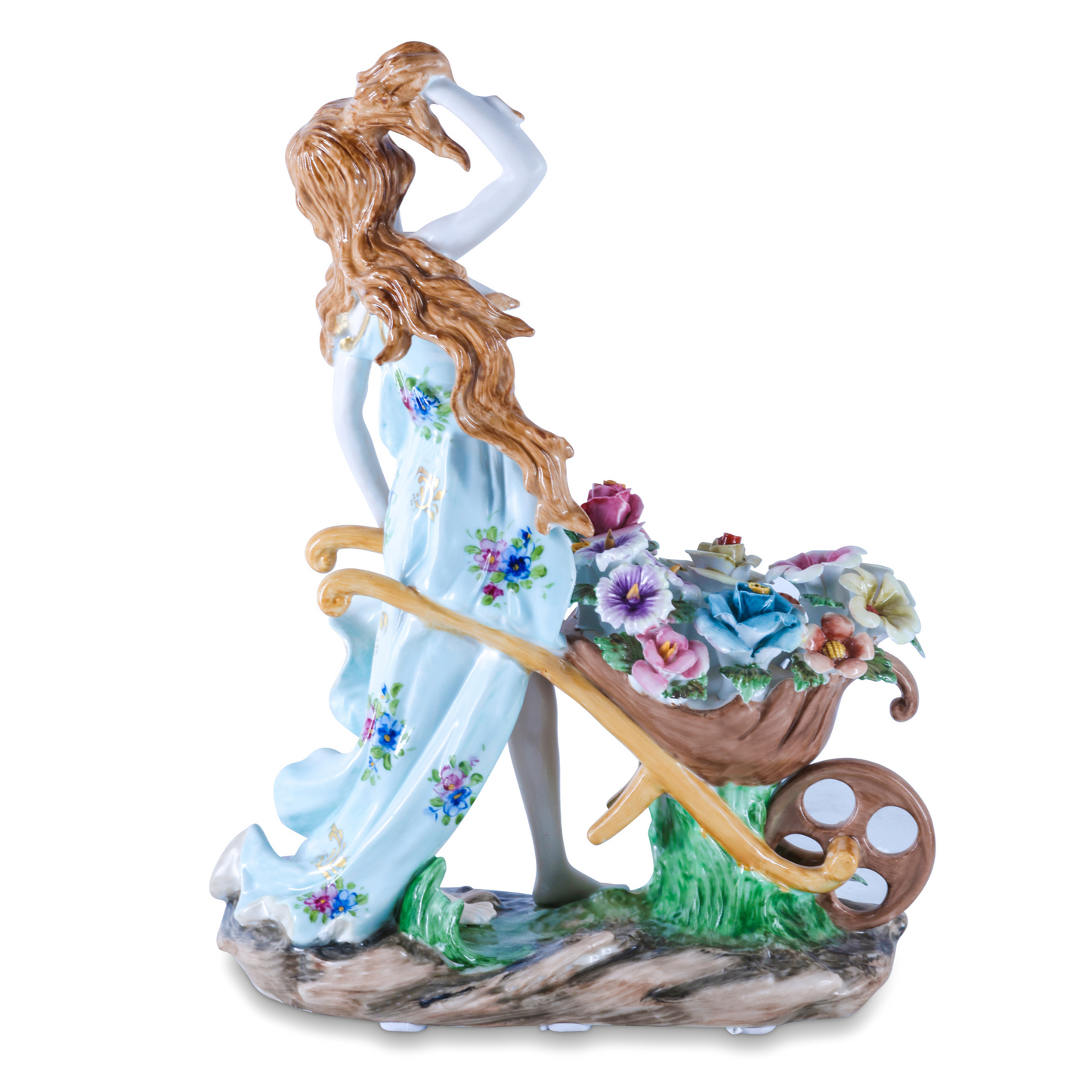 Figura Porcelana Mujer Empujando Flores