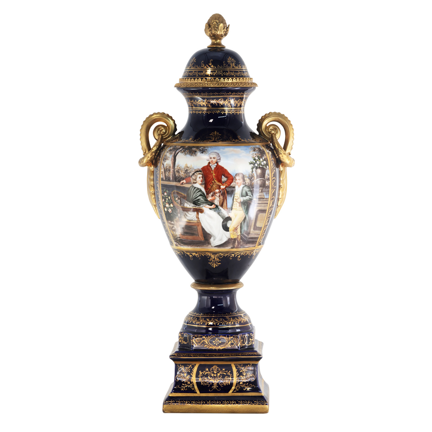 Hand-painted Dark Blue Rococo Style Courtship Vase