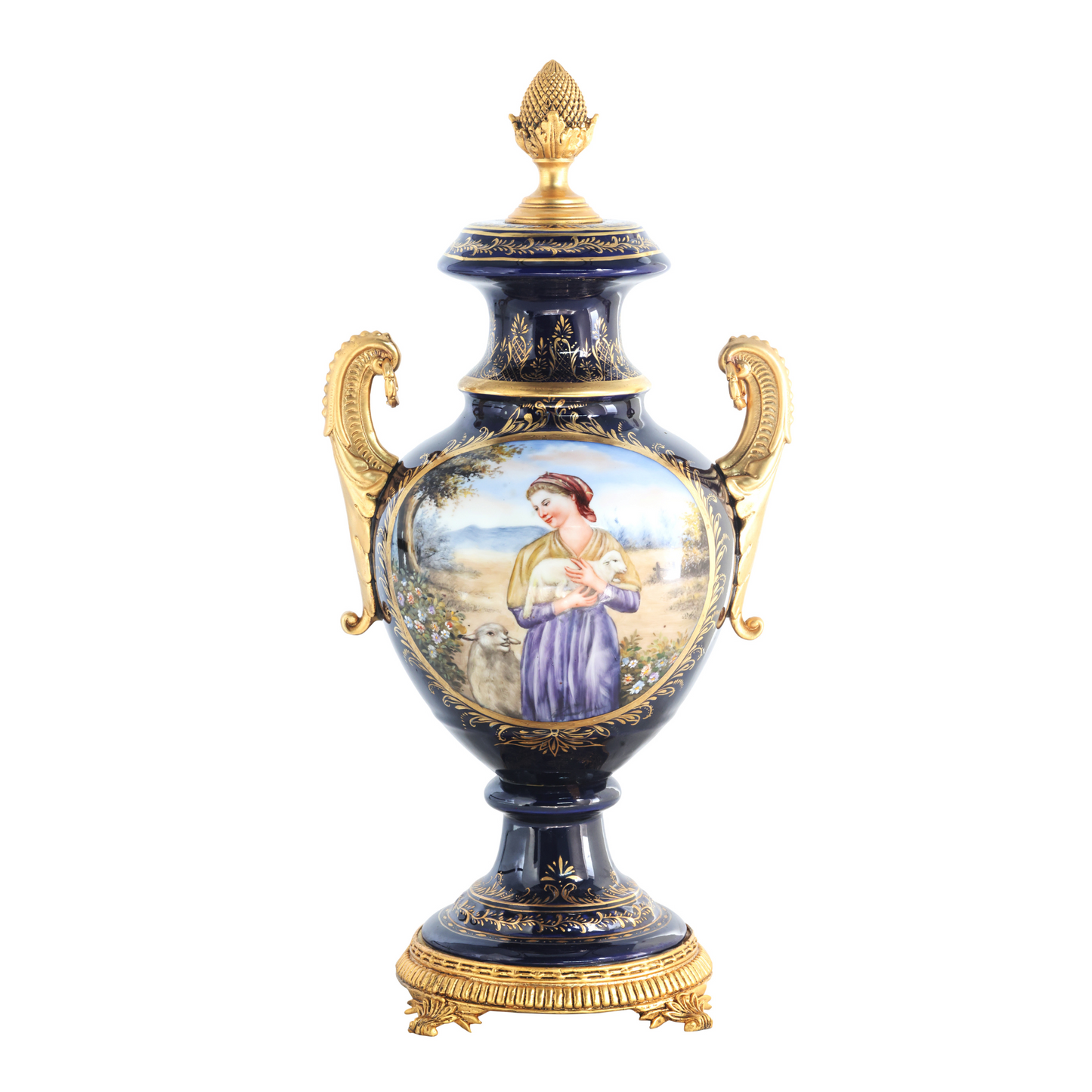 Bronze Mythological Handle Porcelain Urn