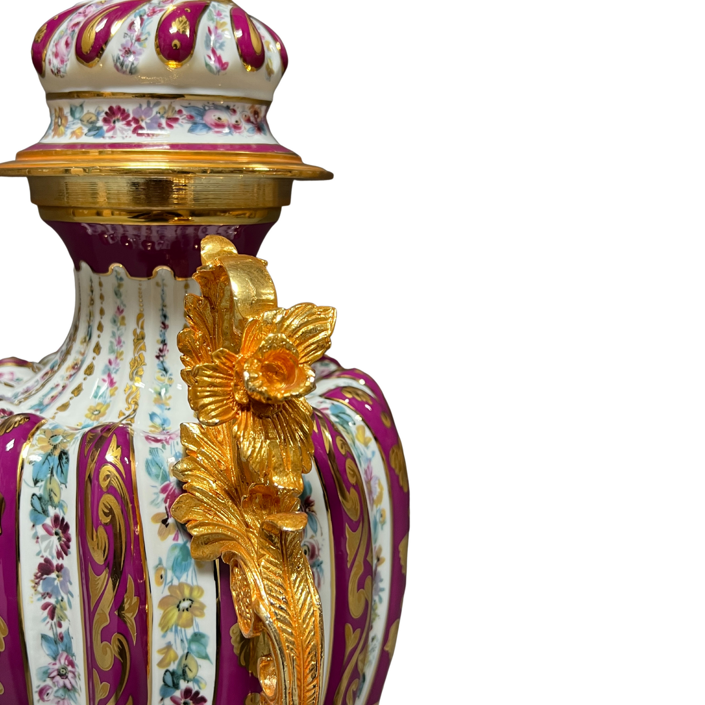 Porcelain Swirl And Bronze Handle Vase