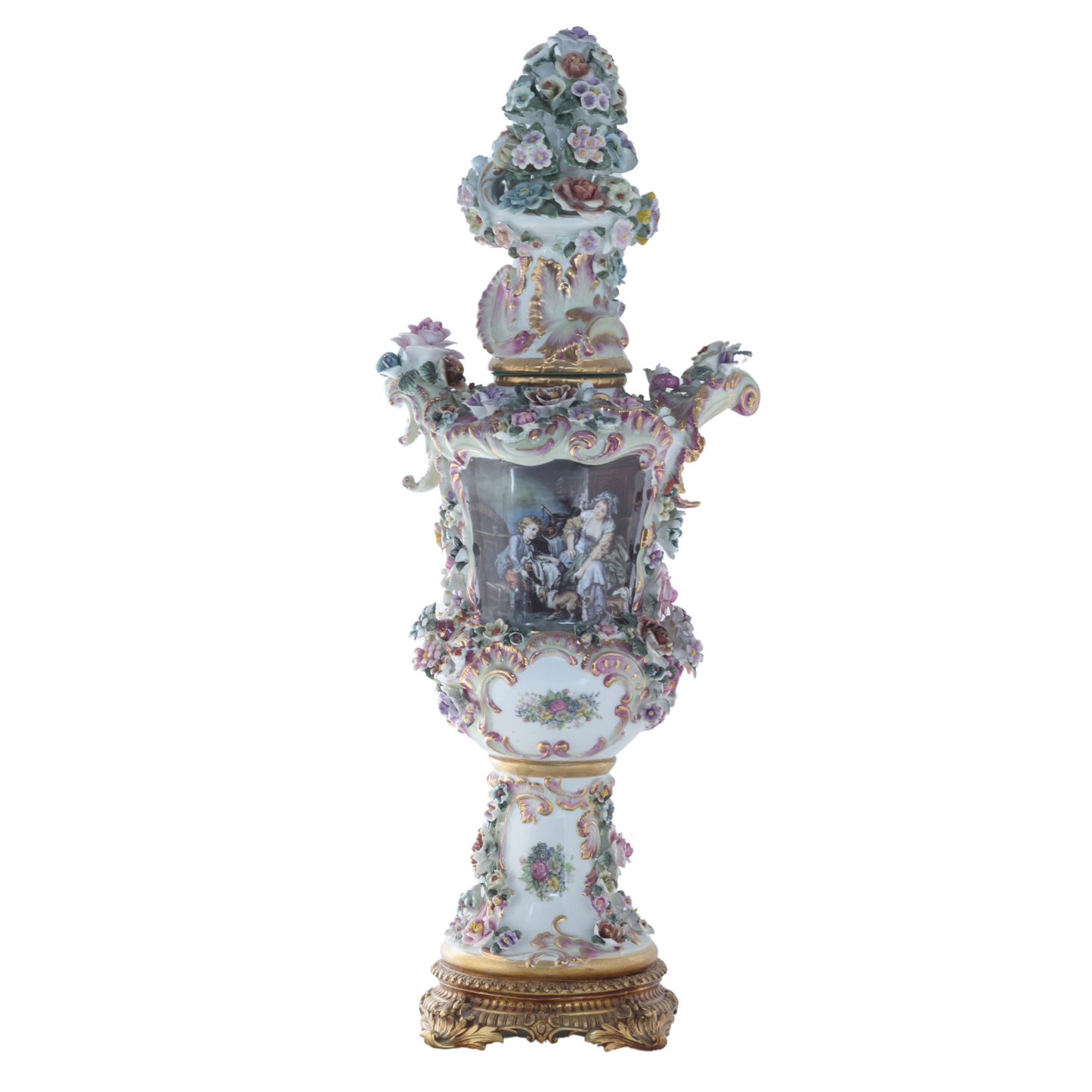 Three Dimensional Hand-painted Louis XV Style Porcelain Flower Urn