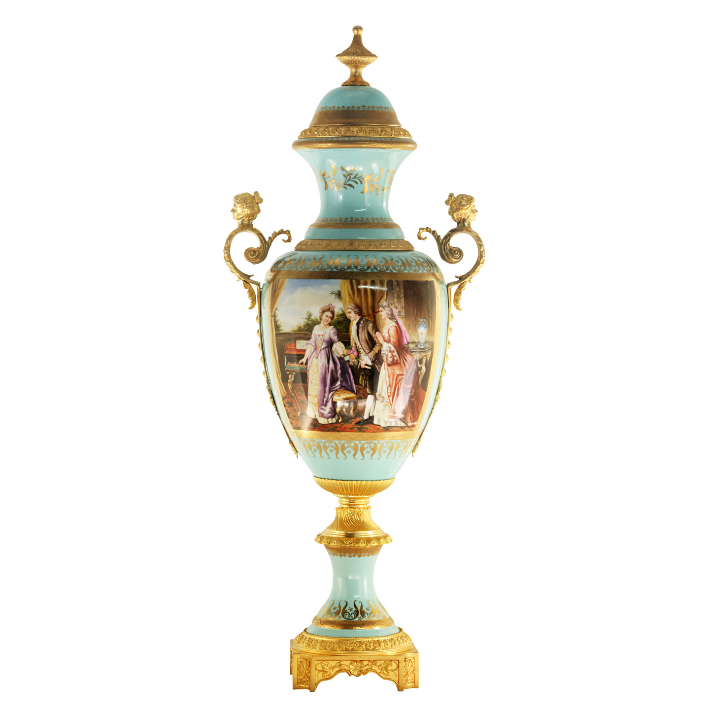 Striking Porcelain And Bronze Cherub Handle Vase