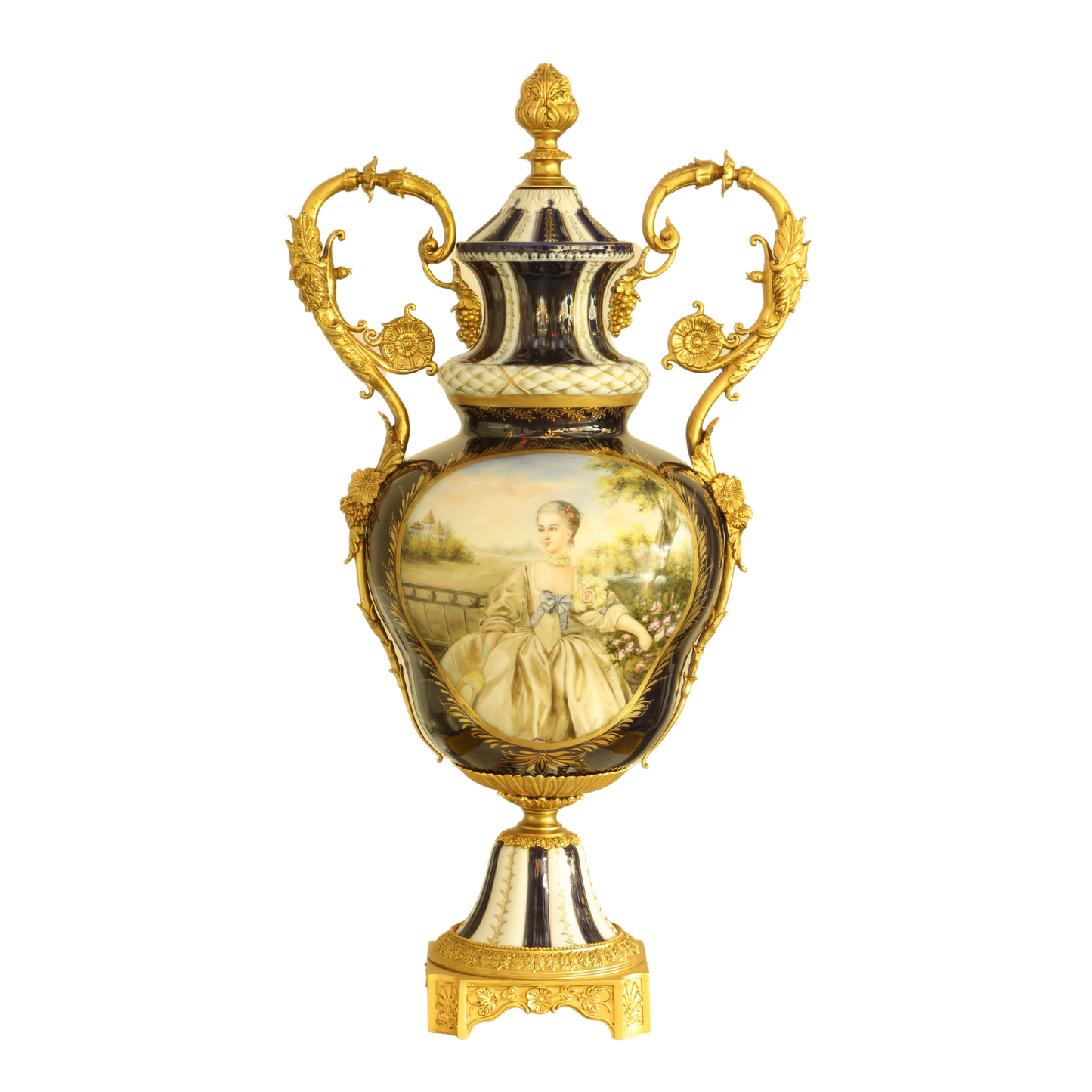 Hand-Painted Ornate Handle Society Vase