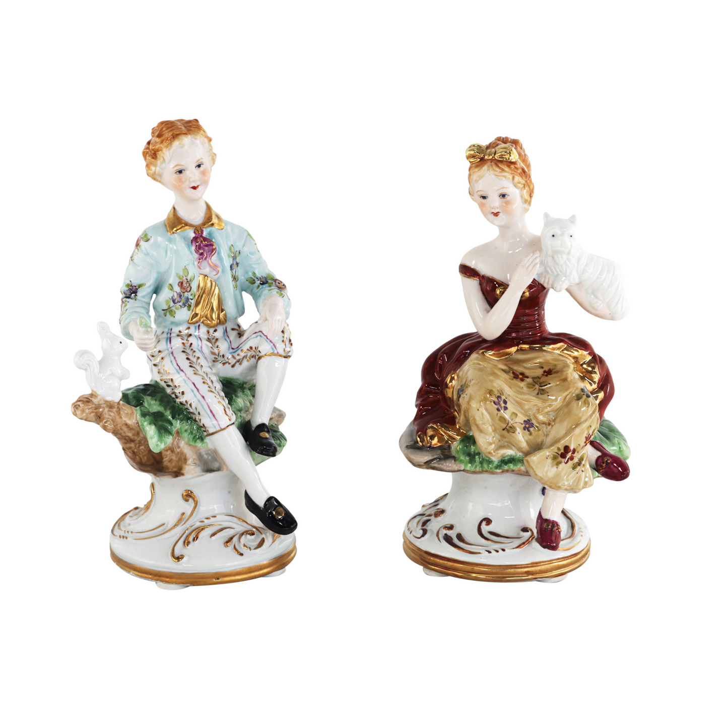 Rococo Style Porcelain Young Girl & Boy Figurine Pair