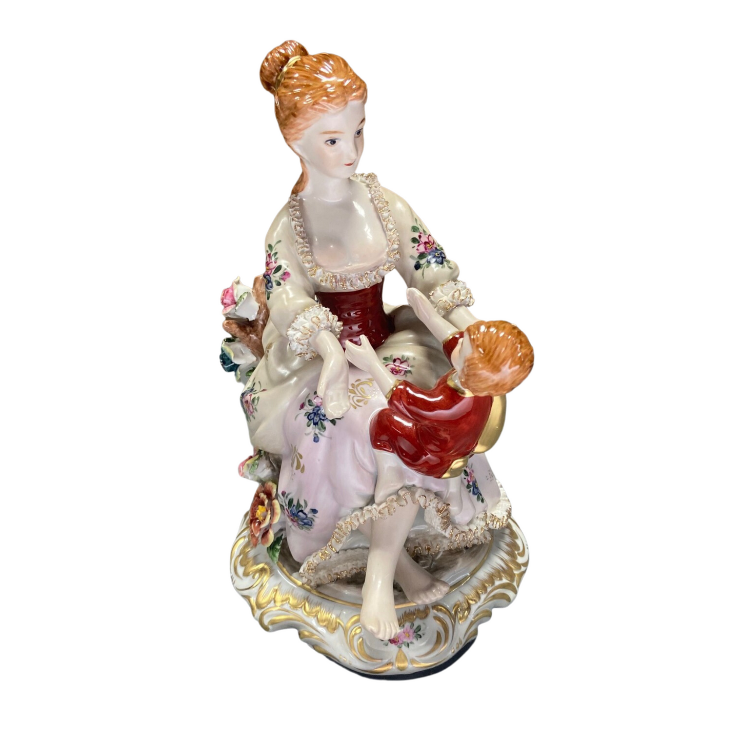 Hand-painted Mother Playing With Her Child Porcelain Figurine