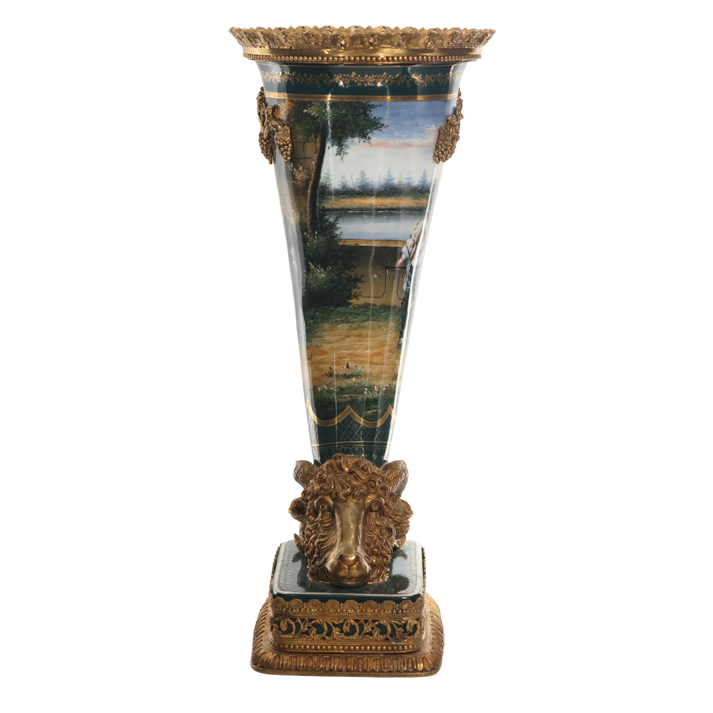 Hand-painted Rococo Style Tall Ram Vase