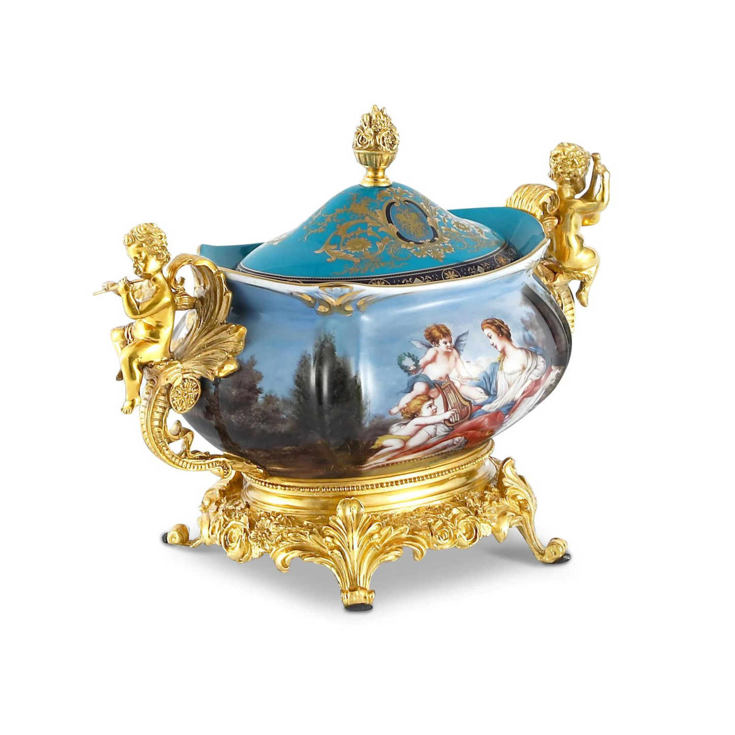 DECOELEVEN ™ Bronze and Porcelain Jar with Cherub Handles