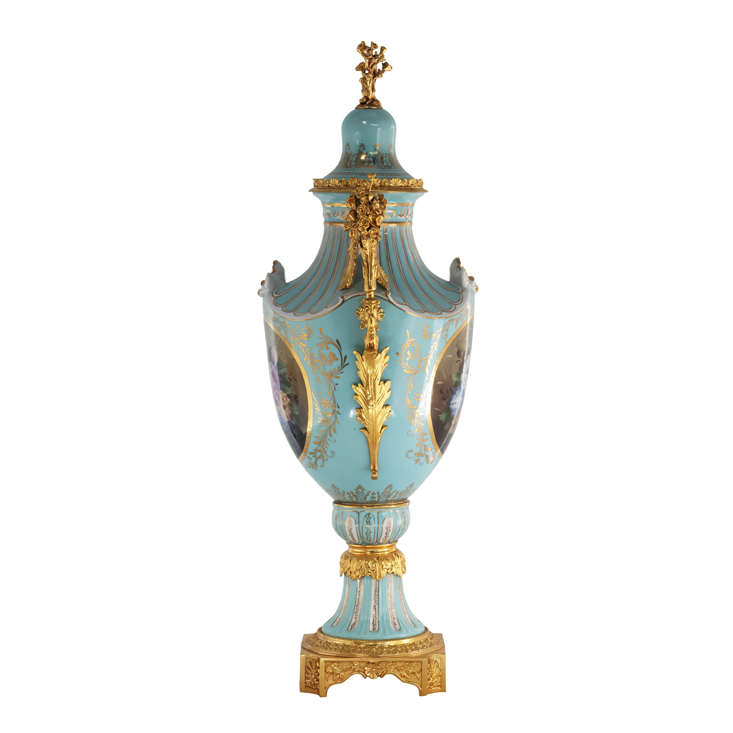 Hand-painted Porcelain Urn with Bronze Flowers