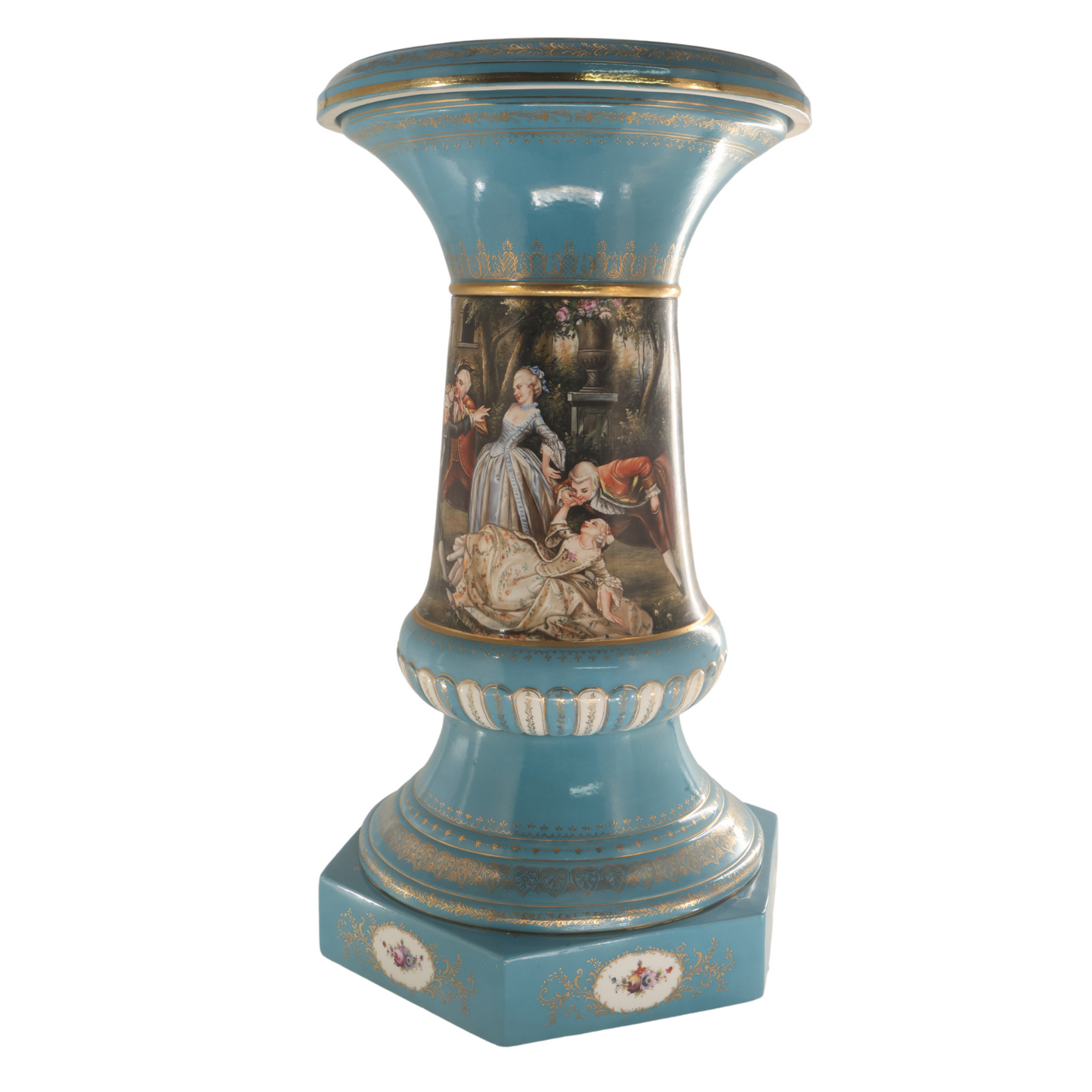 Hand-painted Teal Hexagonal Porcelain Side Table