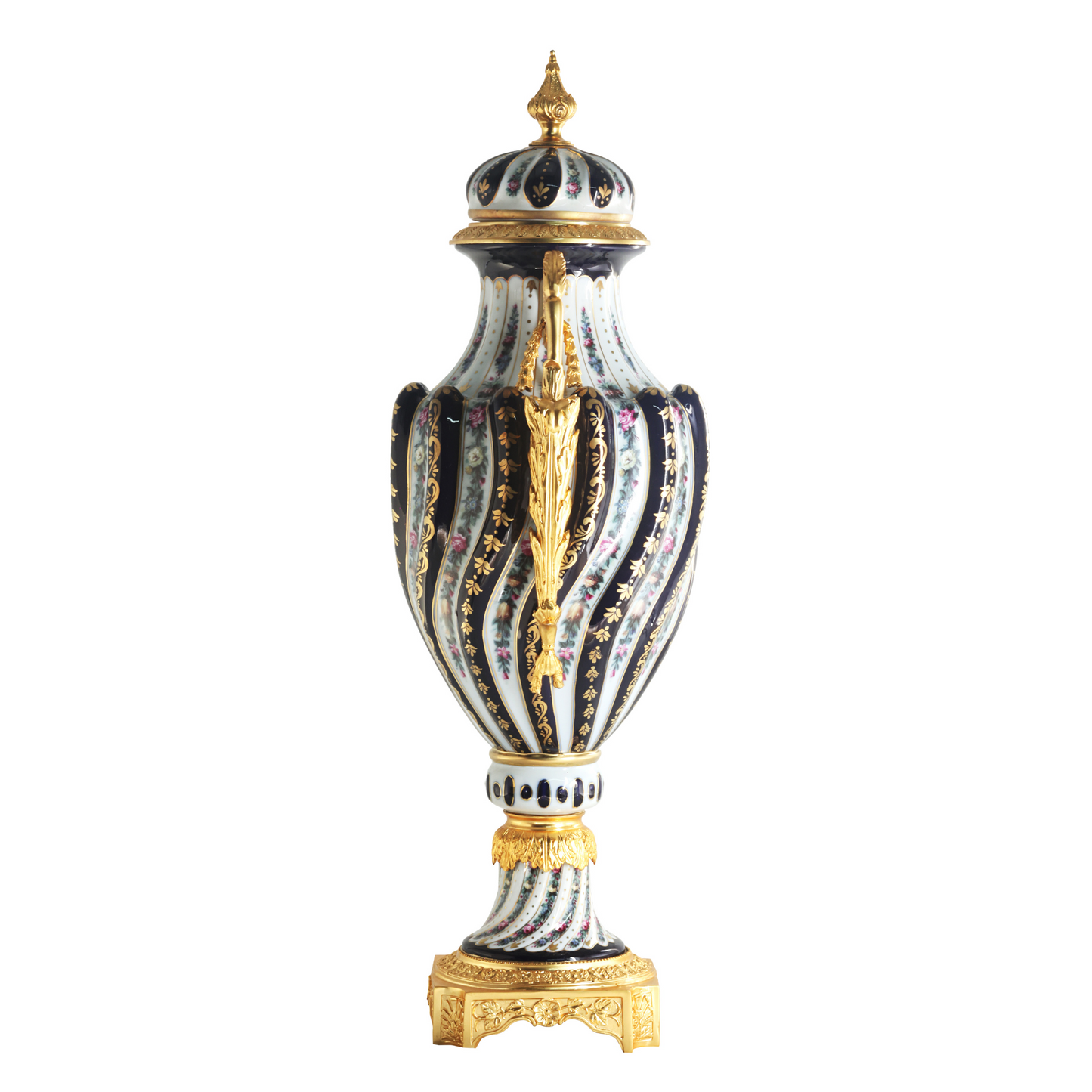 Porcelain Swirl And Bronze Handle Vase