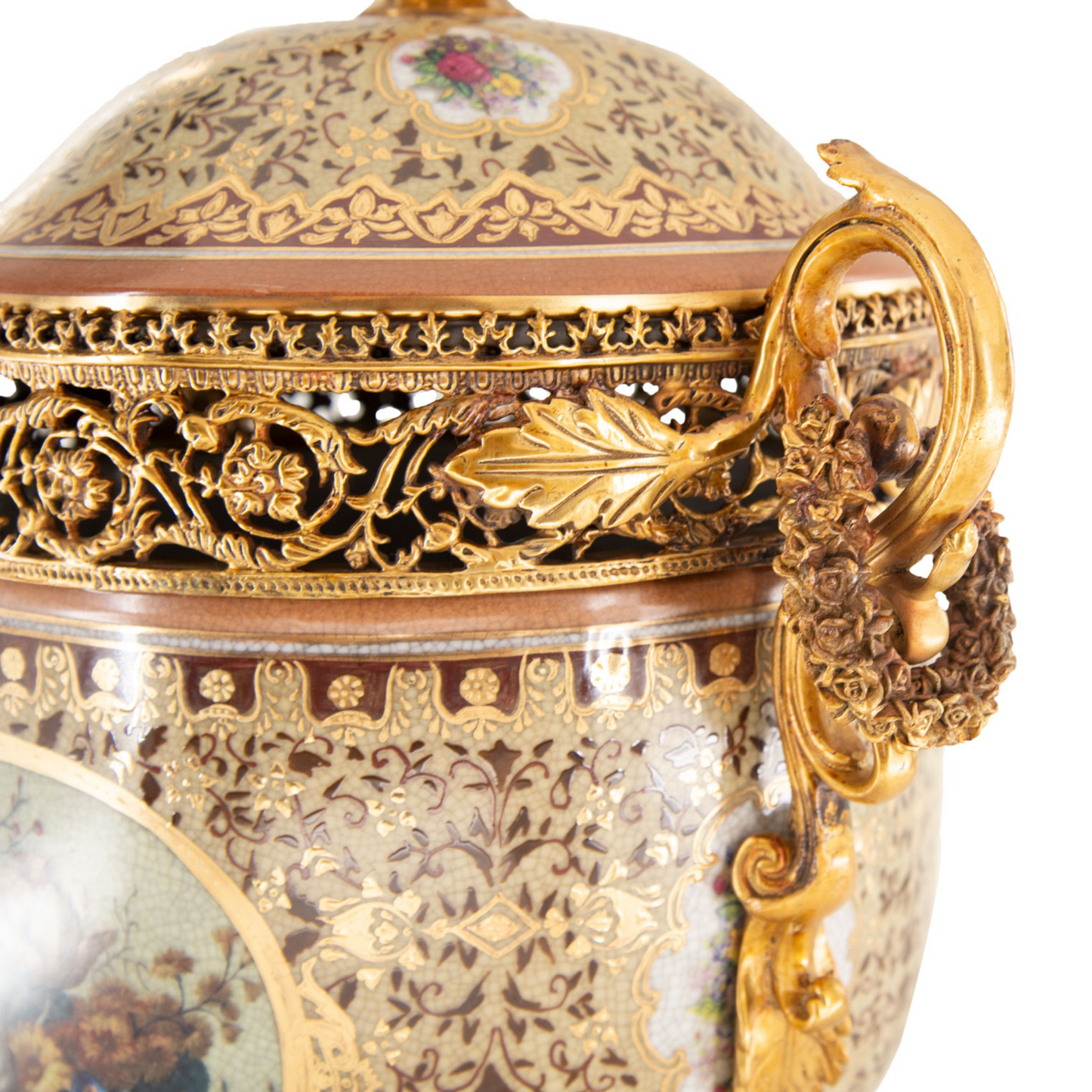 Potpourri Hand-painted Porcelain And Bronze Jar